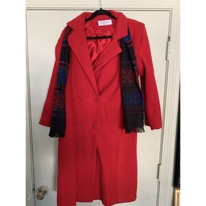 JH Studio Long Red Pea Coat Size 10